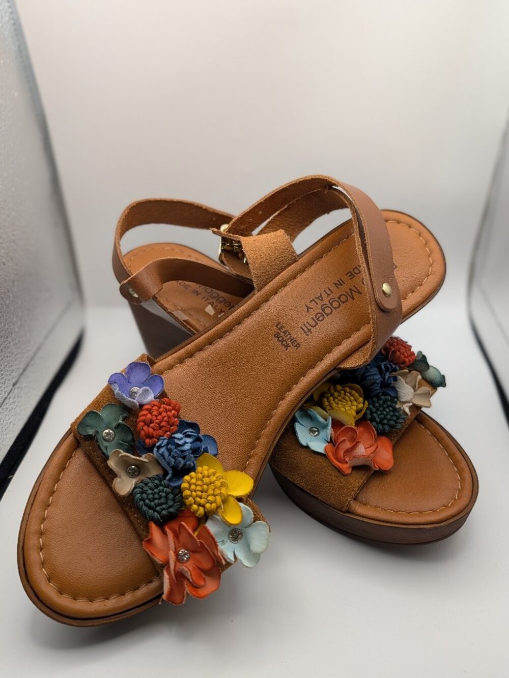 Fabio Maggenti Leather Floral Wedge Sandals 9.5
